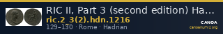 RIC II, Part 3 (second edition) Hadrian 1216 — CANOA