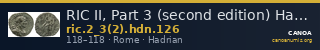 RIC II, Part 3 (second edition) Hadrian 126 — CANOA