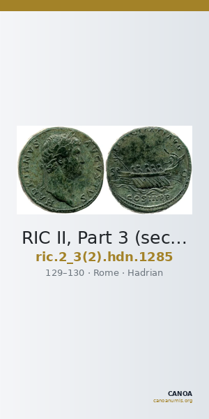 RIC II, Part 3 (second edition) Hadrian 1285 — CANOA