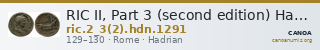 RIC II, Part 3 (second edition) Hadrian 1291 — CANOA