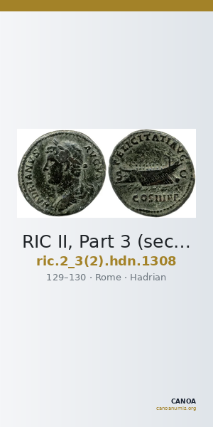RIC II, Part 3 (second edition) Hadrian 1308 — CANOA