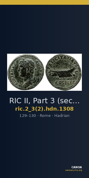 RIC II, Part 3 (second edition) Hadrian 1308 — CANOA