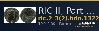 RIC II, Part 3 (second edition) Hadrian 1322 — CANOA