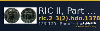 RIC II, Part 3 (second edition) Hadrian 1378 — CANOA