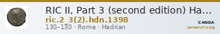 RIC II, Part 3 (second edition) Hadrian 1398 — CANOA
