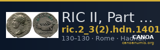 RIC II, Part 3 (second edition) Hadrian 1401 — CANOA