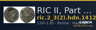 RIC II, Part 3 (second edition) Hadrian 1412 — CANOA