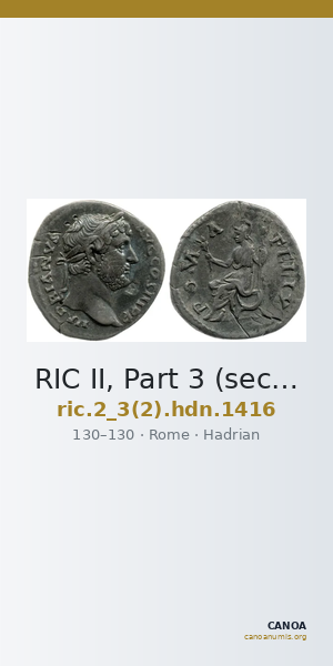 RIC II, Part 3 (second edition) Hadrian 1416 — CANOA
