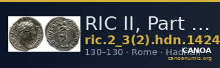 RIC II, Part 3 (second edition) Hadrian 1424 — CANOA