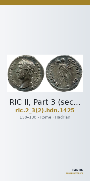 RIC II, Part 3 (second edition) Hadrian 1425 — CANOA