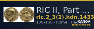 RIC II, Part 3 (second edition) Hadrian 1433 — CANOA