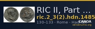 RIC II, Part 3 (second edition) Hadrian 1485 — CANOA