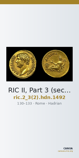 RIC II, Part 3 (second edition) Hadrian 1492 — CANOA