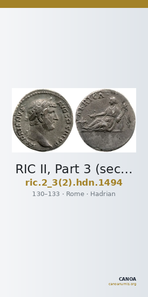 RIC II, Part 3 (second edition) Hadrian 1494 — CANOA