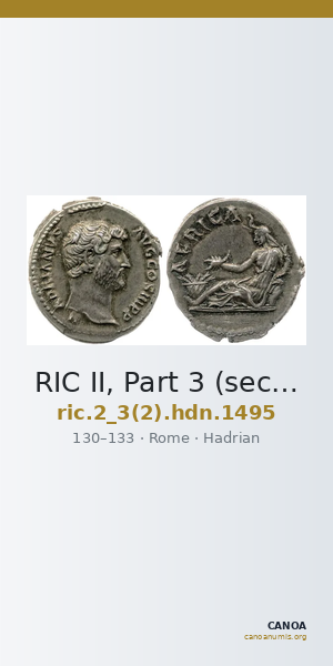 RIC II, Part 3 (second edition) Hadrian 1495 — CANOA