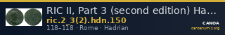 RIC II, Part 3 (second edition) Hadrian 150 — CANOA