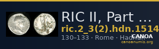 RIC II, Part 3 (second edition) Hadrian 1514 — CANOA