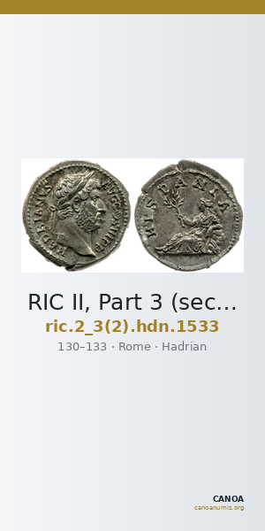 RIC II, Part 3 (second edition) Hadrian 1533 — CANOA