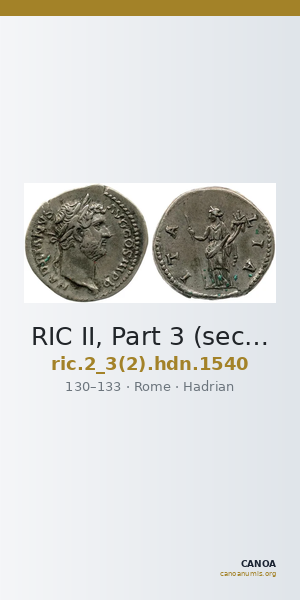 RIC II, Part 3 (second edition) Hadrian 1540 — CANOA