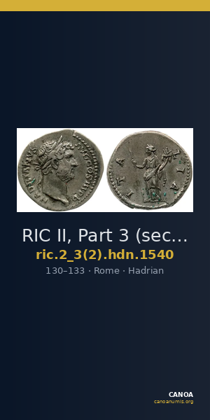 RIC II, Part 3 (second edition) Hadrian 1540 — CANOA