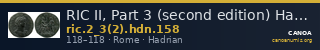 RIC II, Part 3 (second edition) Hadrian 158 — CANOA