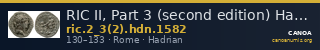 RIC II, Part 3 (second edition) Hadrian 1582 — CANOA