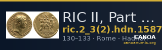 RIC II, Part 3 (second edition) Hadrian 1587 — CANOA