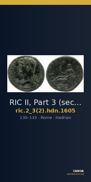 RIC II, Part 3 (second edition) Hadrian 1605 — CANOA