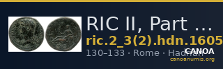 RIC II, Part 3 (second edition) Hadrian 1605 — CANOA
