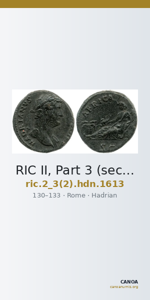 RIC II, Part 3 (second edition) Hadrian 1613 — CANOA