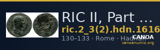 RIC II, Part 3 (second edition) Hadrian 1616 — CANOA