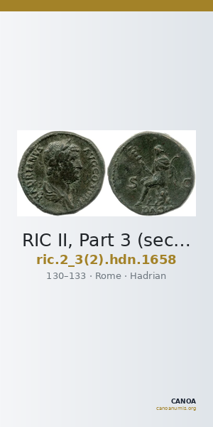 RIC II, Part 3 (second edition) Hadrian 1658 — CANOA