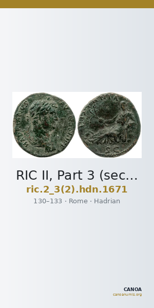 RIC II, Part 3 (second edition) Hadrian 1671 — CANOA