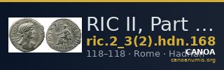 RIC II, Part 3 (second edition) Hadrian 168 — CANOA