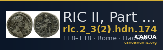 RIC II, Part 3 (second edition) Hadrian 174 — CANOA