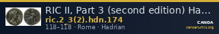 RIC II, Part 3 (second edition) Hadrian 174 — CANOA