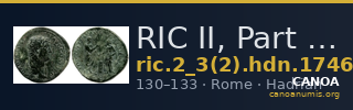 RIC II, Part 3 (second edition) Hadrian 1746 — CANOA
