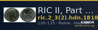 RIC II, Part 3 (second edition) Hadrian 1818 — CANOA
