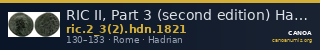 RIC II, Part 3 (second edition) Hadrian 1821 — CANOA