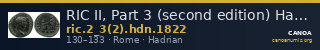 RIC II, Part 3 (second edition) Hadrian 1822 — CANOA