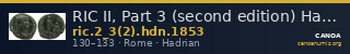 RIC II, Part 3 (second edition) Hadrian 1853 — CANOA