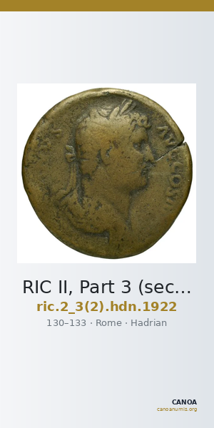 RIC II, Part 3 (second edition) Hadrian 1922 — CANOA