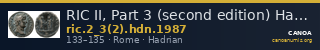 RIC II, Part 3 (second edition) Hadrian 1987 — CANOA