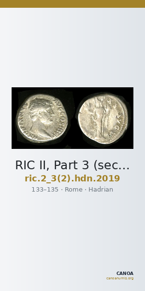 RIC II, Part 3 (second edition) Hadrian 2019 — CANOA
