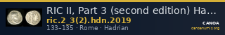 RIC II, Part 3 (second edition) Hadrian 2019 — CANOA