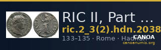 RIC II, Part 3 (second edition) Hadrian 2038 — CANOA
