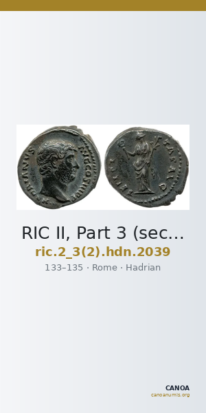 RIC II, Part 3 (second edition) Hadrian 2039 — CANOA