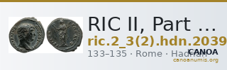 RIC II, Part 3 (second edition) Hadrian 2039 — CANOA