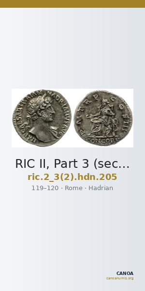 RIC II, Part 3 (second edition) Hadrian 205 — CANOA