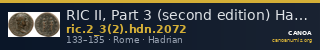 RIC II, Part 3 (second edition) Hadrian 2072 — CANOA